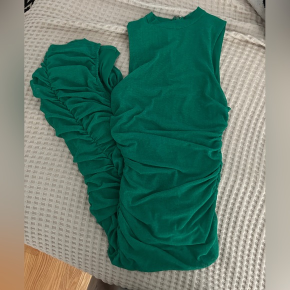 Lulu’s Green Ruched Midi Dress Sexy Formal Date Wedding Guest Bodycon - Picture 4 of 6